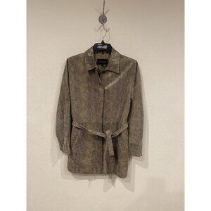 Express Jacket Womens 3/4 Tan Snake Print Faux Leather Belted Coated Trench Coat